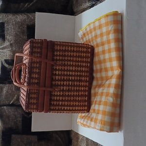 Woven Picnic Basket with Handles & Large Checkered Waterproof Picnic Blanket